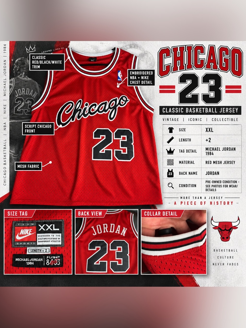 Nike Red Chicago Basketball Jersey with Black & White Trim